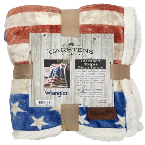 "CARSTENS, INC. Throw Blanket, Fleece Faux Fur, Stars & Stripes, Large 54"" x 68"""