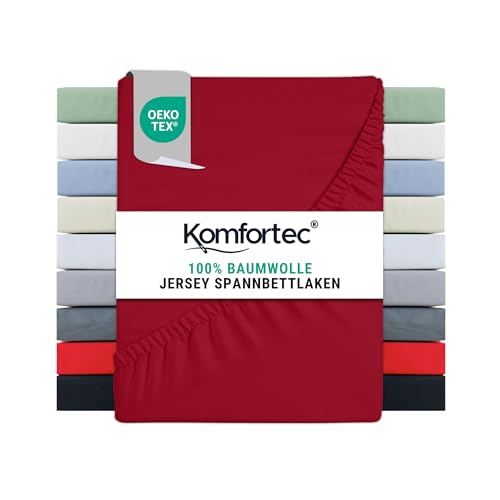 Komfortec Super King Fitted Sheet 100% Cotton, 11 inch (30 cm) Deep Pocket - Red