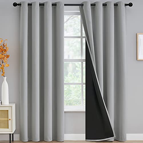 Yakamok 100% Blackout Curtains for Bedroom 96 Inch Length, Light Blocking Drapes, Full Room Darkening Thermal Insulated Solid Grommet Panels for Living Room, 52Wx96L, Light Grey, 2 Panels