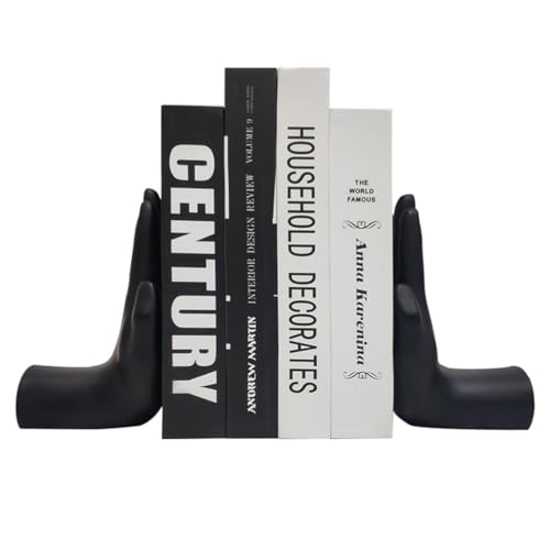 Hand Bookends, Universal Economy Decorative Bookends, Heavy Book Ends Supports for Books, 8.5x6.8x3.5 inch, Black,1Pair/2Piece (Hand Bookends)