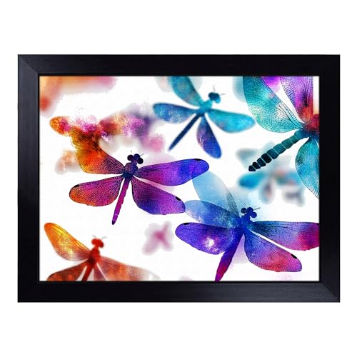 Lap Tray with Bean Bag Cushion, Dragonfly - Handmade in the UK, Raised Wooden Edge, Padded Cushion, Heat-Resistant Wipe-Clean Surface, for Meals, Laptops and Crafts