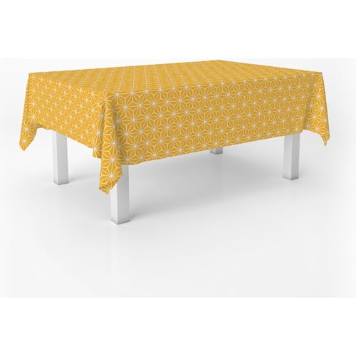 ECOMMERC3 Stain-Resistant Tablecloth for Rectangular Table, Size 260 x 140 cm, Dirt-Repellent Tablecloth, Extra Soft and Waterproof, Polygon Mustard Tree