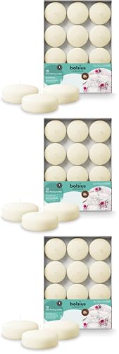 Bolsius - Maxi Floating Candles - Ivory - 12 Pieces in a Box - Ø 7.6 cm - Burning Time 8 Hours - Fragrance-Free - Paraffin Wax - XL Floating Candle - Various Occasions (Pack of 3)