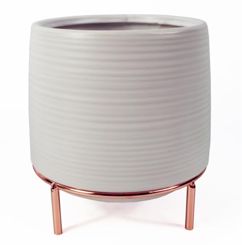Leaf Ceramic Planters, White Gold Stand, 17cm x 17cm x 18cm, Indoor