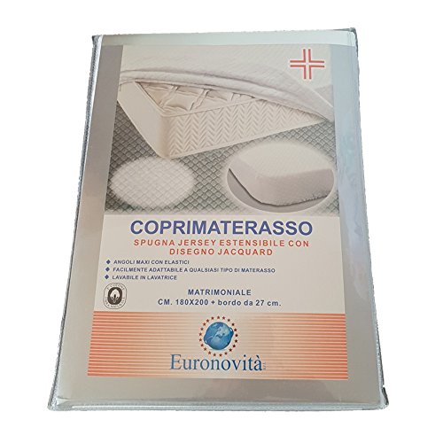 Euronovità EN-221794 Double Mattress Cover with Extendible Corners, Cotton, White, 200 x 180 x 27 cm