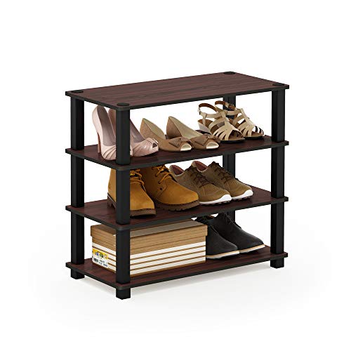 Furinno TURN-S-TUBE Shoe Rack, 4-Tier Shoe Organizer, Shoe Storage, 11.6 x 23.6 x 22.3, for Closet Entryway, Office, Garage, Dark Cherry/Black