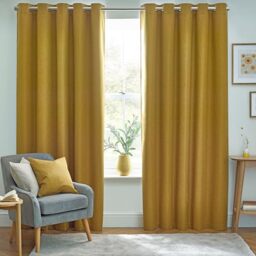 furn. Dawn Textured Blackout Eyelet Curtains – Thermal Lined Pair (Mustard - Width 117 x Drop 137cm)