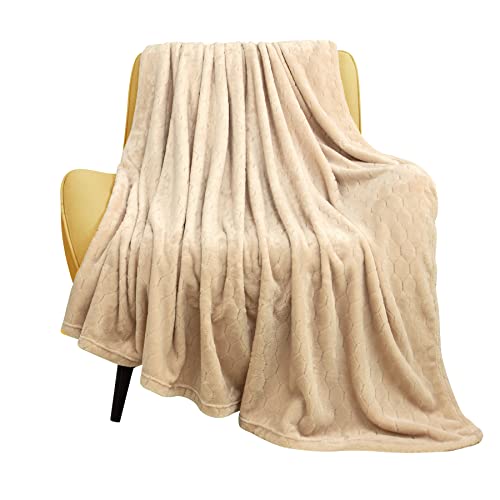 "TOONOW Fleece Blanket Super Soft Cozy Throw Blanket 50"" x 60"", Lightweight Fuzzy Comfy Textured Flannel Blanket Warm Plush Throw Blankets for Couch, Sofa, Bed, Apricot"