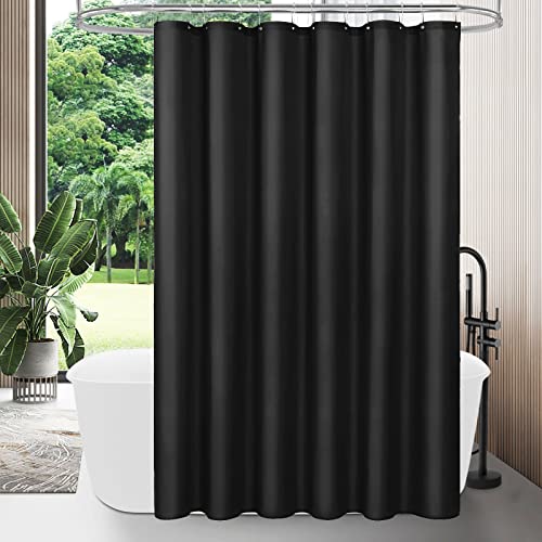 "MitoVilla Black Fabric Shower Curtain Liner, Simple Shower Curtain or Liner for Modern Neutral Hotel Bathroom Decor, Waterproof Cloth & Machine Washable, 12 Plastic Hooks, 72"" W x 72"" H"