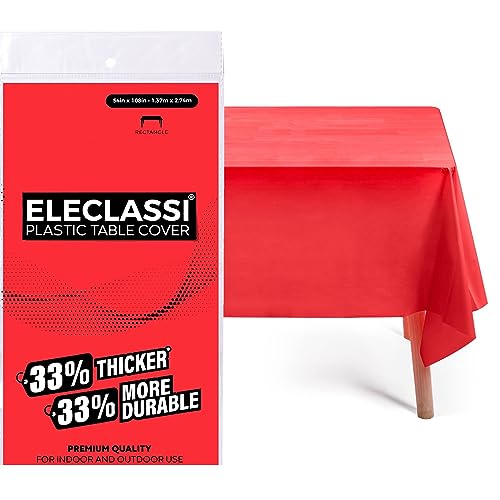Eleclassi Red 12 Pack Premium Disposable Plastic Tablecloth 54 x 108 in - Plastic Table Cloth Disposable Tablecloth for Rectangle Table Up to 8 Feet
