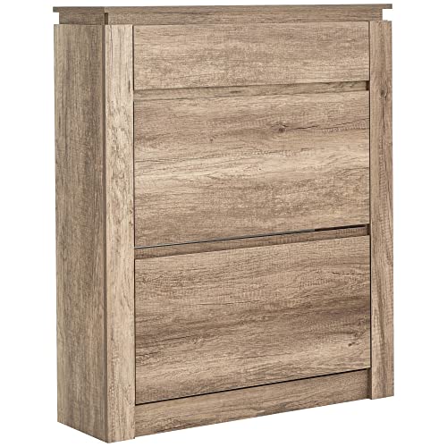 GFW Canyon Shoe Storage Unit, Oak With 3 Shoe Storage Drawers, Contemporary Beige Wooden Oak Shoe Cabinet For Hallway, Living room, Bedroom 24D x 81W x 108H cm
