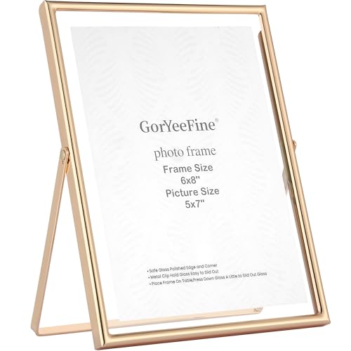 GorYeeFine Gold 6x8 Floating Photo Frame for(4x6'???&5x7???'),Adjustable Tabletop/Shelf Picture Frames,4x6'' Premium Gift Floating Frame for Wedding,Thanksgiving,Christmas,Birthday,Home or Office Decor