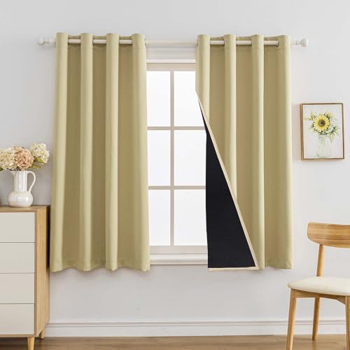 Anytime 100% Blackout Curtain 2 Panels Set,Thermal Insulated Window Drapes for Bedroom,Full Shading Panels (Beige,52W x 54L)