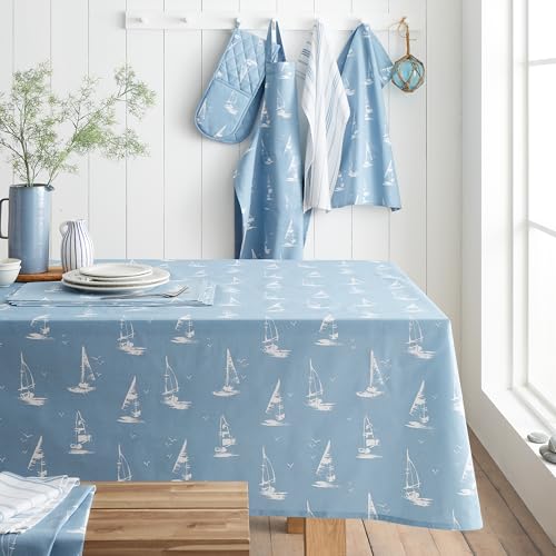 Catherine Lansfield Salcombe Boats Cotton 137x178cm Table Cloth Blue