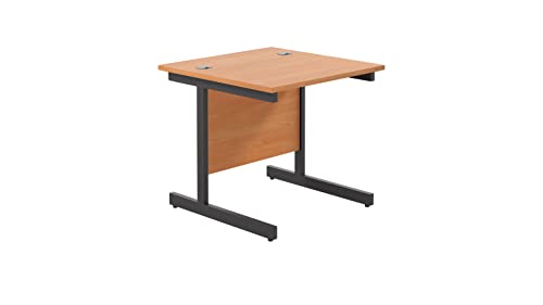 Office Hippo Heavy Duty Rectangular Cantilever Desk, Home Office Table + Integrated Cable Ports, PC Desk - Black Frame/Beech Top, 80cm x 80cm