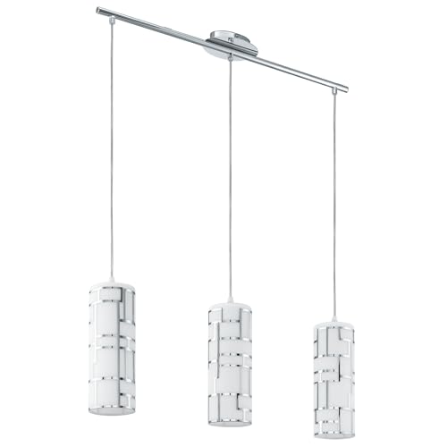 Eglo Pendant Light Bayman, 3-Light Hanging Lamp, Elegant Steel and Glass Pendant with Chrome and White Decoration, Dining Table Light, Hanging Living Room Lamp with E27 Socket