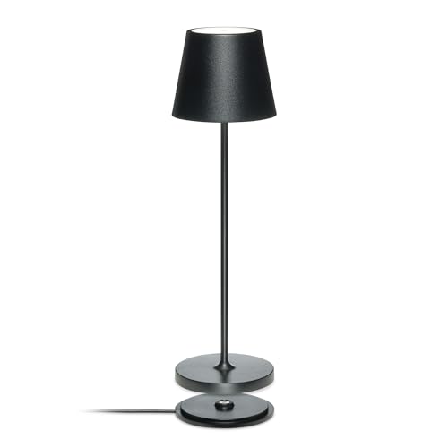 LA VILLE LUMIÈRE SuzieV Dimmable Rechargeable LED Table Lamp - Wireless for Bedrooms, Bedside, Living Room and Restaurants - Aluminum, Indoor/Outdoor, 48h, 3 Temp. Designed in Italy (Metal Black)