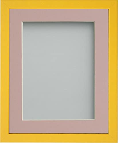 Frame Company Jellybean Range Mustard Yellow Wooden 12x10 inch Picture Photo Frame with Pink Mount for Image 9x7 inch * Choice of Colours & Sizes* Fitted with Perspex