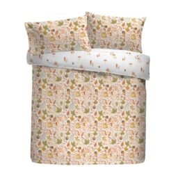 Dreams & Drapes Design Autumn Foliage Duvet Cover Set, 52% Recycled Polyester 48% Cotton, Super-King 260x220cm, Natural, Floral Pattern, Reversible, Orange