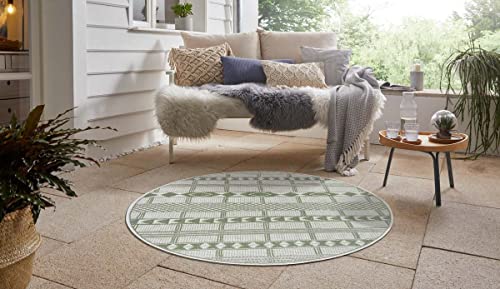HANSE Home Haiti Flat Weave Indoor and Outdoor Rug Green/Cream Size: 120 cm Round