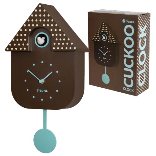 Fisura - Brown Cuckoo Wall Clock. Original Wall Clock - Modern Decorative Wall Clock. Requires 3 AA Batteries (Not Included). 8.5 x 3.1 x 16.3 in. ABS Plastic.