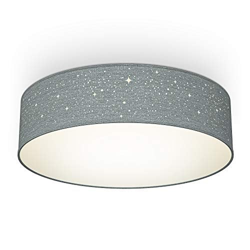 B.K.Licht Ceiling Light, Grey Fabric Lampshade Star Pattern Effect, 2 E27 sockets for Bulbs max.40W, Round Ceiling lamp for Living and Dining Room, Children's Room, Bulbs not Included, Ø14.9in
