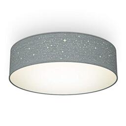 B.K.Licht Ceiling Light, Grey Fabric Lampshade Star Pattern Effect, 2 E27 sockets for Bulbs max.40W, Round Ceiling lamp for Living and Dining Room, Children's Room, Bulbs not Included, Ø14.9in