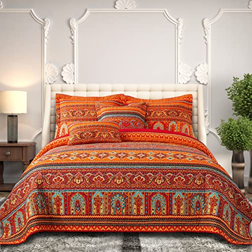 BEDIFANY Cotton King Size Quilt Set - Boho King Bedspread - Lightweight Reversible Coverlets Bedding Sets - Oversized King Quilt Set for Bed Decorations for All Seasons, 3 Pieces