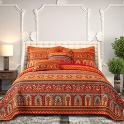 BEDIFANY Cotton King Size Quilt Set - Boho King Bedspread - Lightweight Reversible Coverlets Bedding Sets - Oversized King Quilt Set for Bed Decorations for All Seasons, 3 Pieces