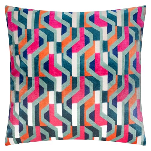 furn. Metro Prism Feather Filled Cushion – Geometric Velvet Jacquard Decorative Pillow (Multicolour – 45x45cm)