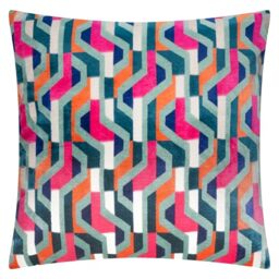 furn. Metro Prism Feather Filled Cushion – Geometric Velvet Jacquard Decorative Pillow (Multicolour – 45x45cm)