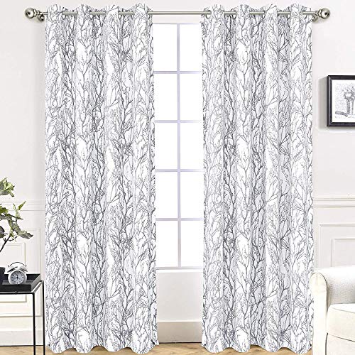 DriftAway Tree Branch Botanical Pattern Painting (Black) Out Room Darkening Thermal Insulated Grommet Lined Window Curtains 2 Panels 2 Layers Each 52 Inch by 84 Inch (Gray)