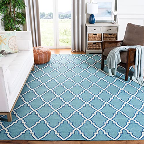 Safavieh Contemporary Indoor Flatweave Rectangle Area Rug, Dhurrie Collection, DHU564, in Light Blue / Ivory, 91 X 152 cm for Living Room, Bedroom or Any Indoor Space