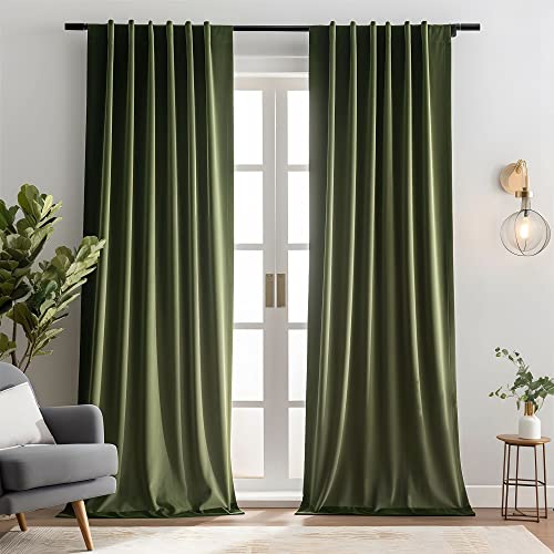 "Aljctns Olive Green Velvet Curtains 84 inch Length for Living Room Luxury 80% Blackout Curtains for Bedroom,Thermal Insulated Super Soft Window Drapes Rod Pocket & Back Tab,52"" W x 84"" L, 2 Panels"