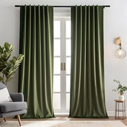 "Aljctns Olive Green Velvet Curtains 84 inch Length for Living Room Luxury 80% Blackout Curtains for Bedroom,Thermal Insulated Super Soft Window Drapes Rod Pocket & Back Tab,52"" W x 84"" L, 2 Panels"