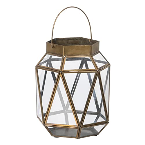 Candle Lantern Glass Gold Metal 17 x 17 x 22 cm