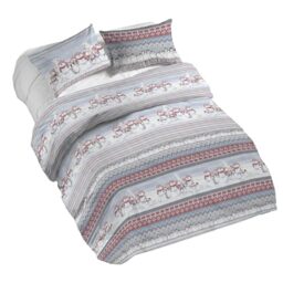 PENSIERI DELICATI 100% Cotton Double Duvet Cover Set, Complete with 250 x 200 cm Bag and 2 Pillowcases 52 x 82 cm, Made in Italy, Duvet Cover Machine Washable At 40 Degrees, Polar Winter Design Red