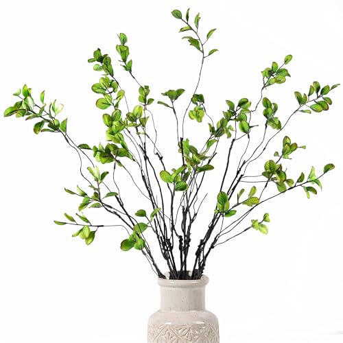 MISSWARM 5Pcs Artificial Ficus Branches Fake Plants, 20.8 Inches Artificial Greenery Stems ???Faux Greenery Stems for Vase Filler Decoration, Fake Leaves Branches for Bathroom Decor (10, Green, S)