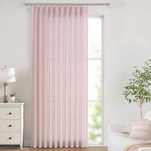 "Vision Home Soft Pink Pinch Pleated Semi Sheer Curtains Textured Linen Blended Light Filtering Window Curtains 102 inch for Living Room Bedroom Patio Pinch Pleat Drapes with Hooks 1 Panel 60"" Wx102 L"
