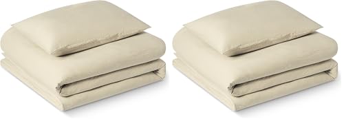 Amazon Basics 2-Piece Brushed Microfibre Single Duvet Cover Set, Extra Soft Bedding, Relaxed Lived-In Look with Natural Creases, No Ironing Required, 135 x 200 cm & 1 Pillowcase 50 x 80 cm, Beige