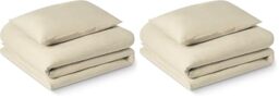 Amazon Basics 2-Piece Brushed Microfibre Single Duvet Cover Set, Extra Soft Bedding, Relaxed Lived-In Look with Natural Creases, No Ironing Required, 135 x 200 cm & 1 Pillowcase 50 x 80 cm, Beige