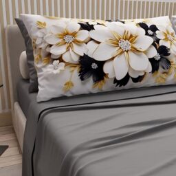 PETTI Artigiani Italiani - Cotton Sheets with Pillowcases in Digital Print, Double Maxi, Top and Bottom Sheet Set with Corners, Ceramic Dark Grey, 100% Made in Italy