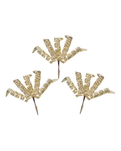 Set of 3 Gold Glitter Spiral Christmas Tree Picks, 18cm Sprays