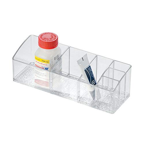 "iDesign 42730ES Med+ Medicine Box, Plastic Bathroom Storage Container for Medical Supplies with Six Compartments, Clear, 9"" x 3"" x 2"""