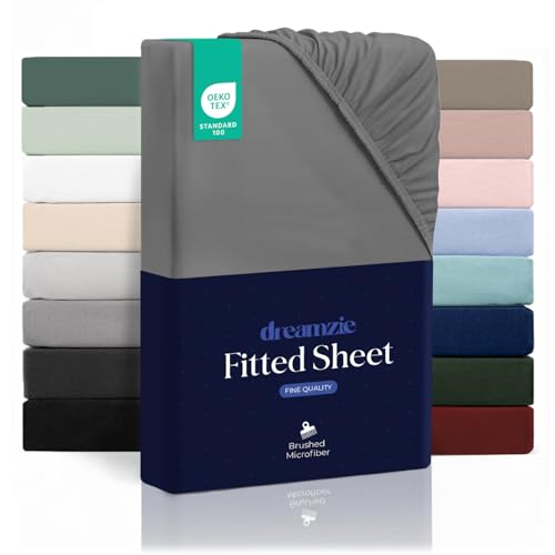 Dreamzie - Fitted Sheet 140 x 200 cm (35 cm) - Ultra Soft Microfibre - Thick Mattress - Oeko-Tex - Comfort, Breathable, Easy Care - Anthracite