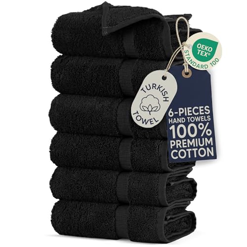 Towel Bazaar 6-Piece Hand Towel Set, Cotton Turkish Towels, 16x30 Luxury Towel Super Soft and Absorbent, Perfect Use for Bathroom, Shower Towels - Black