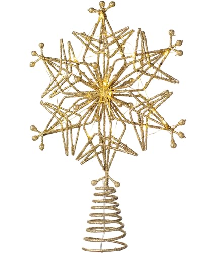 WeRChristmas Gold Star Tree Topper with 25 Chasing Warm LED Lights, Multi-Colour, 32cm