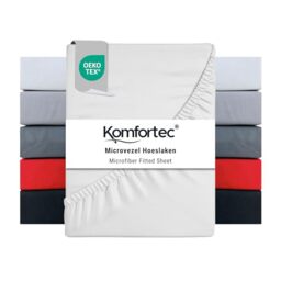 Komfortec Microfibre Fitted Sheet 200 x 200 cm Soft Fitted Sheet with Elasticated Edging for Mattresses up to 30 cm White Oeko-Tex Easy Care and Skin-Friendly 90 g/m²