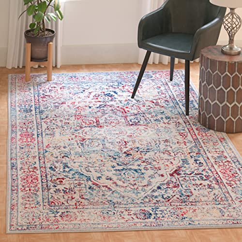 SAFAVIEH Traditional Rug for Living Room, Dining Room, Bedroom - Brentwood Collection, Short Pile, in Ivory and Blue, 91 X 152 cm