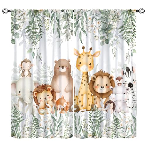 Kids Safari Animal Curtains Woodland Wildlife Jungle Animals Window Treatments for Boys Girls Bedroom Cute Cartoon Lion Nursery Children Drapes for Living Room W42xL63(Decor)